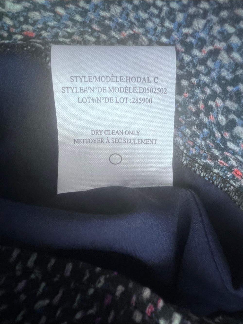 Theory 100% Silk Tweed Print Navy Sleeveless Blouse Office Casual Sheer SZ L - Picture 9 of 9
